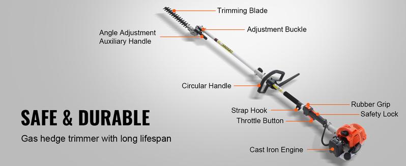 VEVOR Multi-Functional Trimming Tools, Various specifications, Gas Hedge Trimmer, Weed Eater, String Trimmer, Edger, Pole Saw Chainsaw Pruner with Extension Pole Lawn Mower Garden