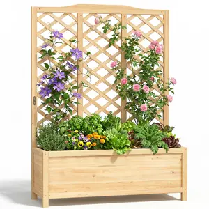 Lilypelle Raised Garden Bed with Trellis, 30" L x 16" W x 59" H / 44" L x 16" W x 59" H, Elevated Wooden Planter Box for Climbing Plants, Freestanding Outdoor Garden Box for Patio, Backyard, and Balcony Décor