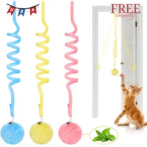 Hanging Fluffy Cat Catnip Ball Toys 3 Pcs with Bell