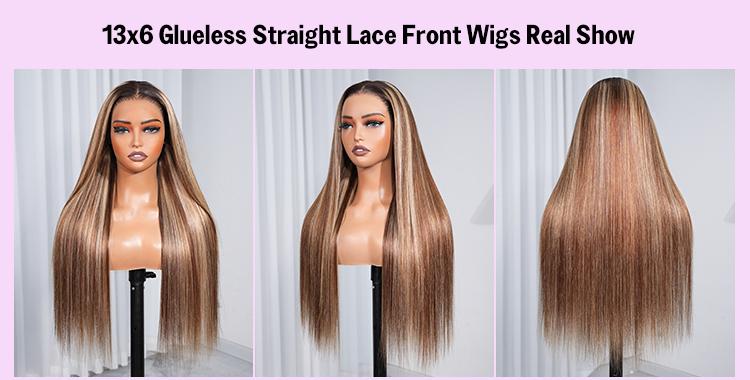 [Hot]Megalook 13x6 Glueless Highlight 4/27 Honey Blonde Wigs #2 Roots Straight With Drawstring 100% Human Hair Easy Put On Go Binner Friendly