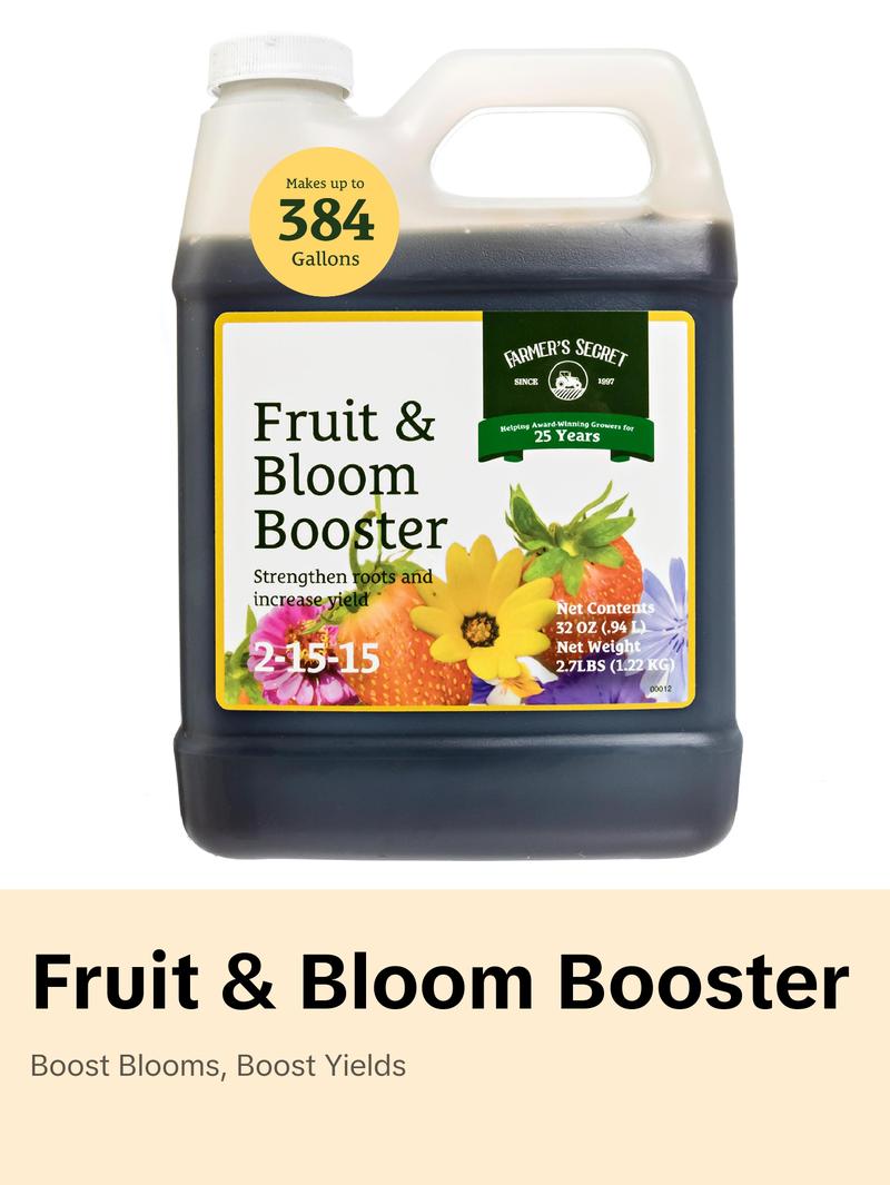 Farmer’s Secret Fruit & Bloom Booster Fertilizer (32oz) - Super Concentrated - Increases Flowering and Yield on All Varieties of Fruits, Vegetables and Flowers