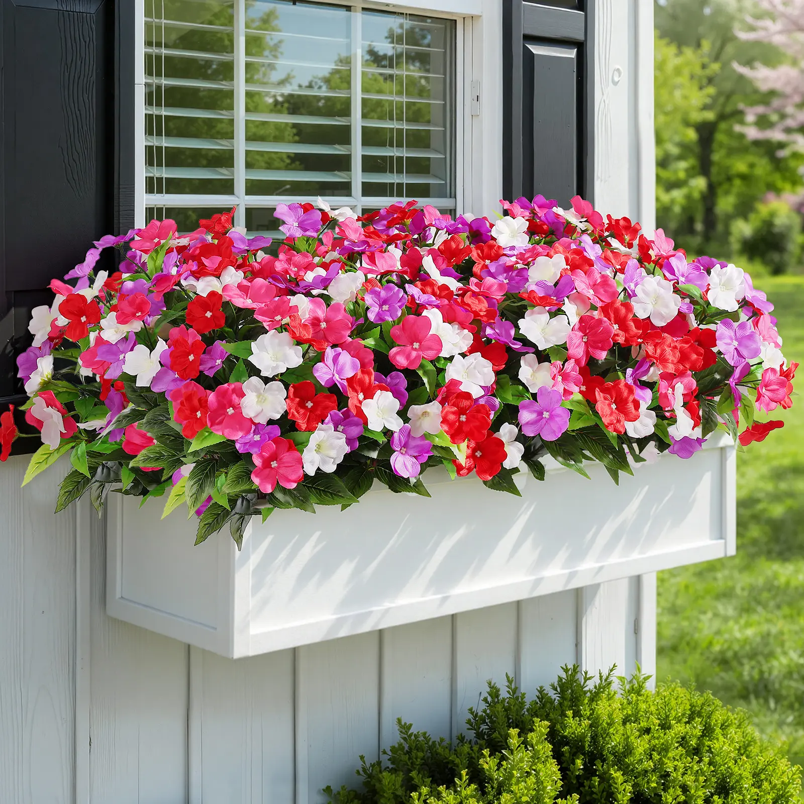 SHareconn Artificial Big Impatiens Decorative Accessories Bundle Flowers - UV-Resistant Faux Silk Floral Decor, 16/8 Bundles, 14.5" Plastic Greenery, Durable Flexible Maintenance-Free for Indoor-Outdoor Porch Home Decor, Accessories Bundle Artificial Flow