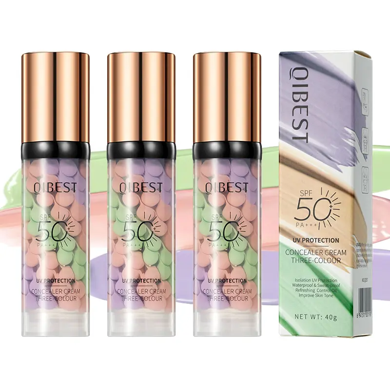 3-in-1 Color Correcting Facial Serum, Moisturizing Primer, , SPF 50 PA+++, Brightening Primer for Even Skin Tone, Oil Control & Refreshing, Purple, Pink & Green Tones
