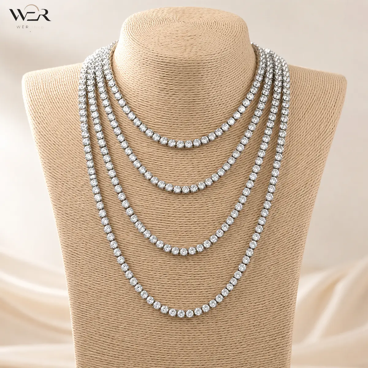 Classic Tennis Necklace for Women, Elegant Silver Tone with Continuous Rhinestone Setting, Glamorous Statement Accessory, 16-26 in, Classic Statement Necklace, Elegant Rhinestone Necklace