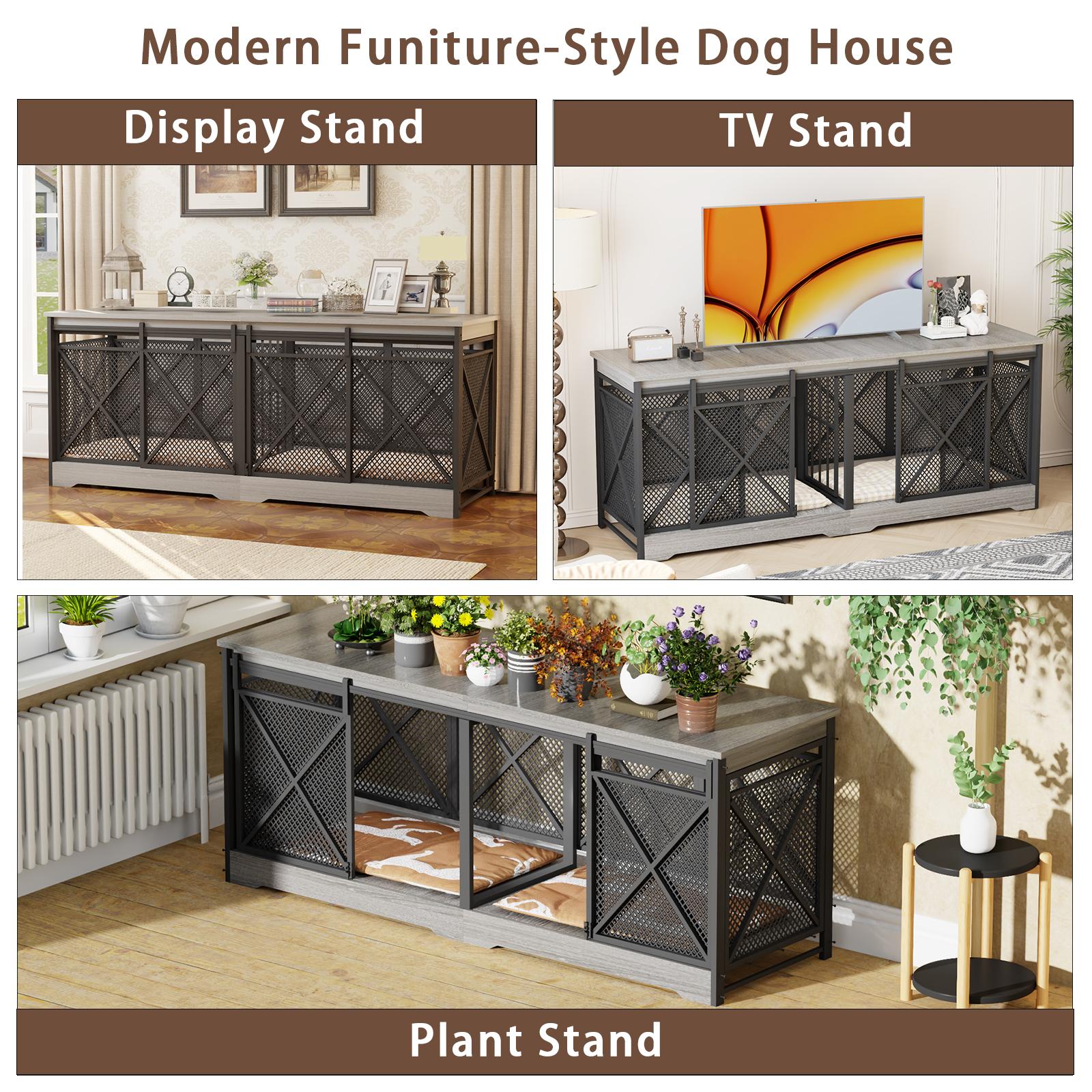 【SpringGlowUp】COZPAW 78" Dog Crate Furniture for 2 Dogs,Extra Large Breed Double Chew-Resistant Indoor Pet House,Heavy Duty Wooden XXL Large Kennel, Furniture Style XL Dog Cage, Max 300lbs Capacity (Grey)