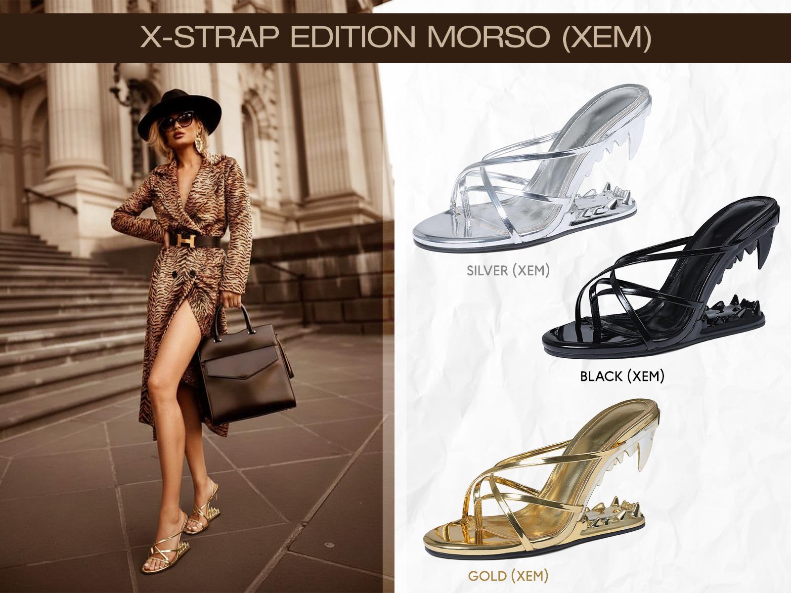 CYNLLIO Womens Morso Sandals Open Rounded Toe Wedge Heels Elegant Metallic Shark Heel Style Slip on Strappy Heeled Fashionable Tiger Teeth Flip Flops Thong Mule Hollow-Shaped Slide Sandal Dressy Party Clubbing Wedding Spring Catwalk Pumps