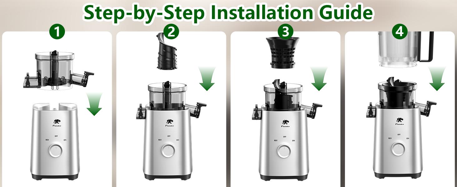 Cold press juicer, 5.3/6.0/6.5 inch wide feed chute juice extractor, with handle, high juice output rate, professional slow stirring type puree machine, suitable for whole vegetables and fruits, easy to clean, suitable for batch juicing.