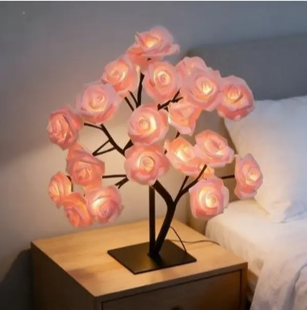 1-Piece Single Set Tree Form LED Illuminated Artificial Rose Lamp, USB Powered, Realistic Flower Decor, Romantic Bedroom Night Light, Wedding Prop, Surprise Gift for Girlfriend, Suitable for Birthdays