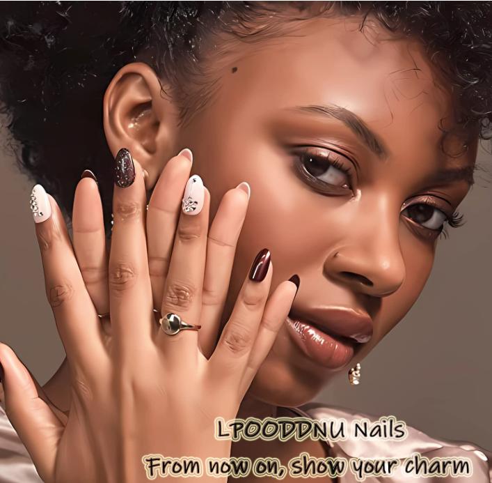 3D Pink Press on Nails Almond - Medium French Tip Fake Nails with Embossed Flower&Gold Bead Designs, Glossy Finish Reusable False Nails with Glue Tabs - 24Pcs Nail Kit for Women Manicure