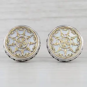 Konstantino Ornate Mother of Pearl Cross Cufflinks Sterling Silver 18k Gold