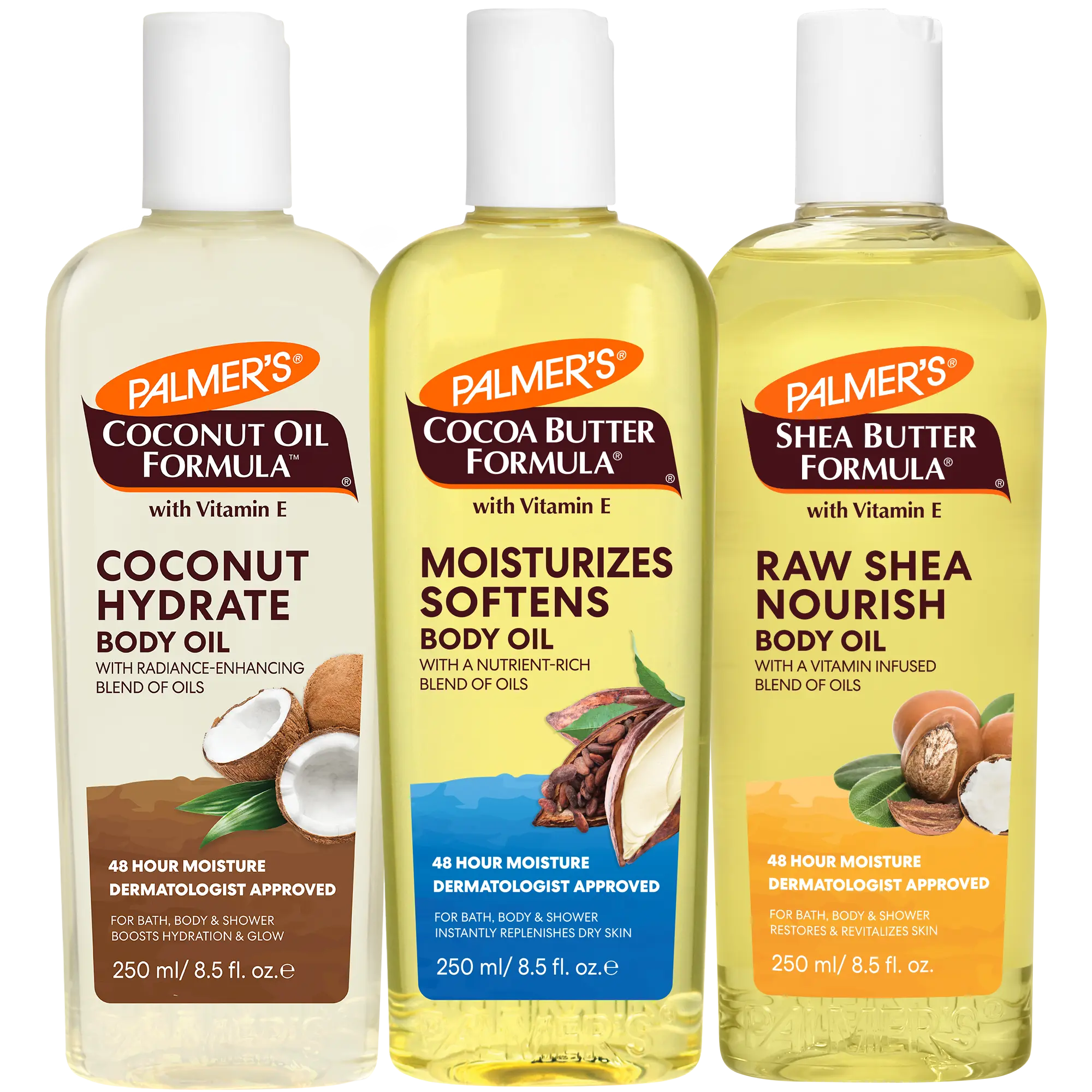 Palmer's Cocoa Butter, Shea Butter & Coconut Oil Body Oil Moisture Bundle Pack for Hydrated, Moisturized & Glowing Silky Skin