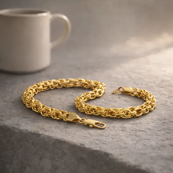 TANTIUE Byzantine Chain Bracelet for Men Women, 14K Real Gold