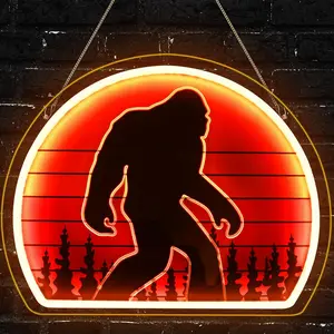 Bigfoot Neon Sign, Bright USB Powered Sasquatch Neon Lights Sign and Unique UV Printed Funny Big Foot Sasquatch Gifts for Men Cave Women Adults Kids Bigfoot Lovers Wall Art Decors