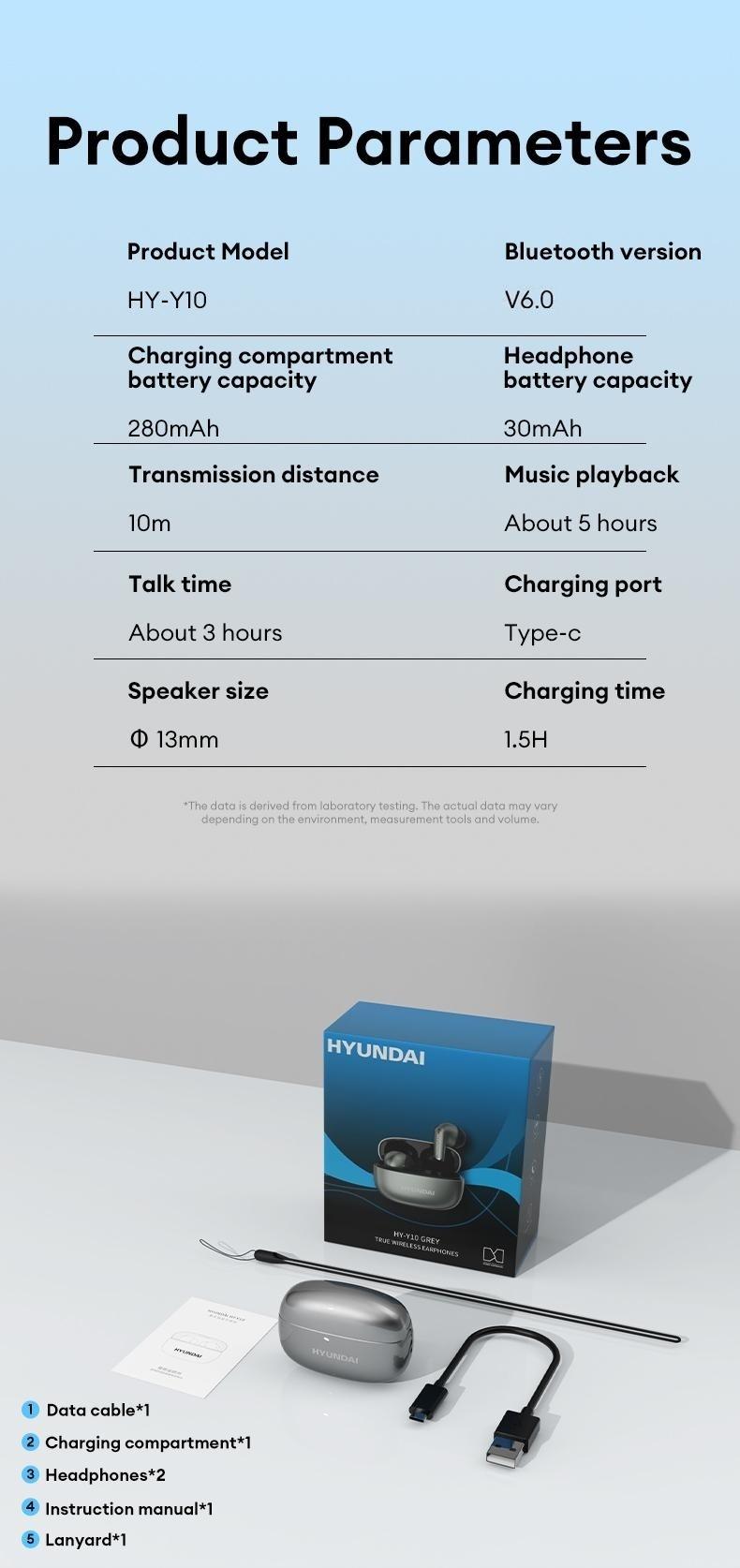 HYUNDAI Y10 Supports 169‑Language Translation Wireless Bluetooth Headphones For Playing Music And Phone Call Fit Ear Design Comfortable To Wear, with Audio Earbuds for Music & Phone Calls