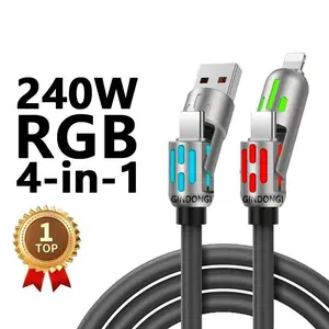 4 Pack 4 in 1 Multi-Function USB Charging Cable, MAX 240W Fast Charging & Data Transfer, USB A + Type C for iPhone, Samsung, MacBook & Tablets