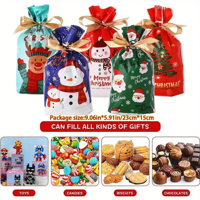 50PCS Christmas Gift Bags ChristmasWrapping Bags 50-pieces Gift Bag & Tags SetChristmas Drawstring Gift Bags 25 DesignGoody Bags for Presents with Tags Xmas GiftBags Holiday Reusable Santa Gift Bag Fixed medium size (5.91'' * 9.06'')