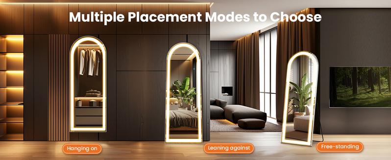 Stand Mirror Full Length with LED Lights, Floor Mirror Dimming & 3 Color Lighting, Large Mirror  for Bedroom, Glass Decorations Supplies