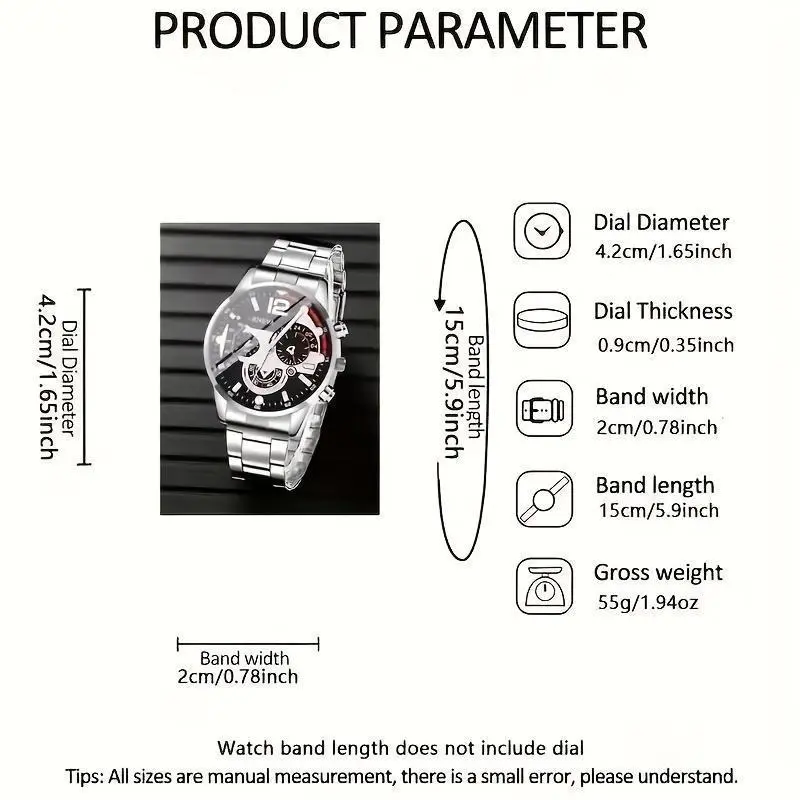 4pcs Men'S Fashion Watch Set, Quartz Movement, Round Zinc Alloy Case, Faux Leather & Stainless Steel Bands, Battery Powered, with Multiple Black Dial 4pcs Men'S Fashion Watch Set, Quartz Movement, Round Zinc Alloy Case, Faux Leather & Stainless Steel Bands, Battery Powered, with Multiple Black Dial