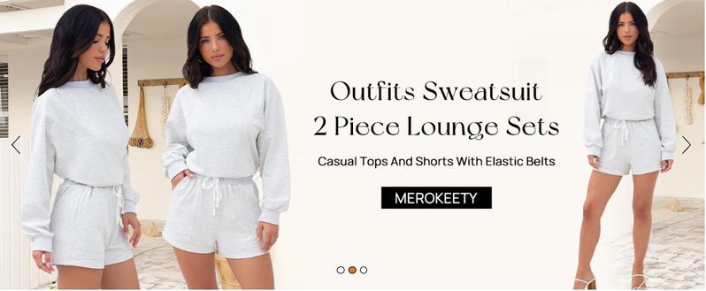 MEROKEETY Women's 2025 Fall Oversized Batwing Sleeve Lounge Sets Casual Top and Shorts 2 Piece Outfits Sweatsuit