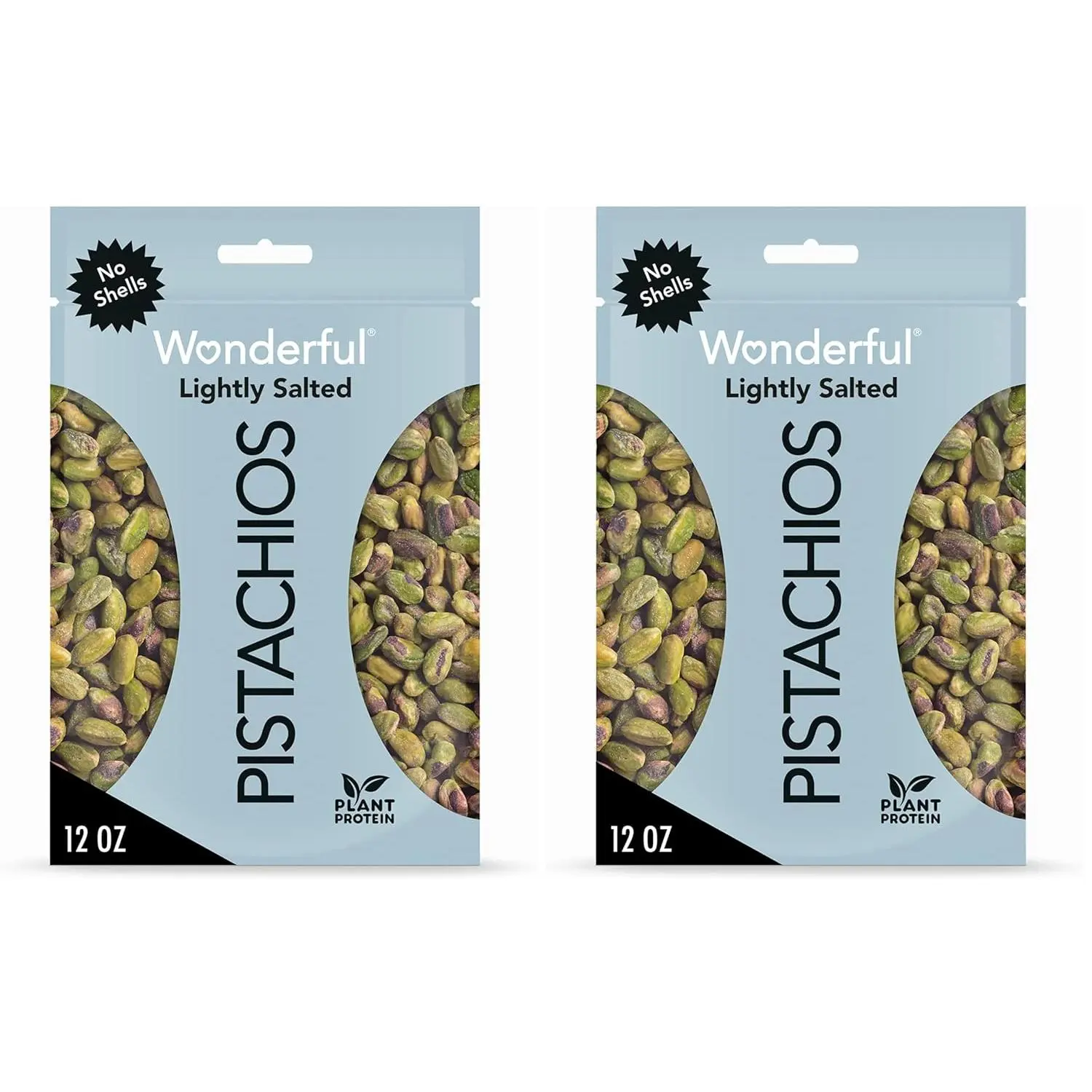 Wonderful Pistachio No Shells, Roasted and Lightly Salted Nuts, 12 Ounce Resealable Bag, Protein Snack, On-the Go, Individually Wrapped Healthy Snack (12 oz) (Pack of 2)