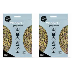 Wonderful Pistachio No Shells, Roasted and Lightly Salted Nuts, 12 Ounce Resealable Bag, Protein Snack, On-the Go, Individually Wrapped Healthy Snack (12 oz) (Pack of 2)
