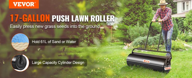 VEVOR Drum Lawn Roller, TikTokShopBlackFriday, 17 Gallon Sand/Water Filled Yard Roller, Steel Sod Roller with Easy-turn Plug and U-Shaped Ergonomic Handle for Convenient Push and Pull, for Lawn, Garden, Farm, Park VEVOR Drum Lawn Roller, TikTokShopBlackFriday, 17 Gallon Sand/Water Filled Yard Roller, Steel Sod Roller with Easy-turn Plug and U-Shaped Ergonomic Handle for Convenient Push and Pull, for Lawn, Garden, Farm, Park