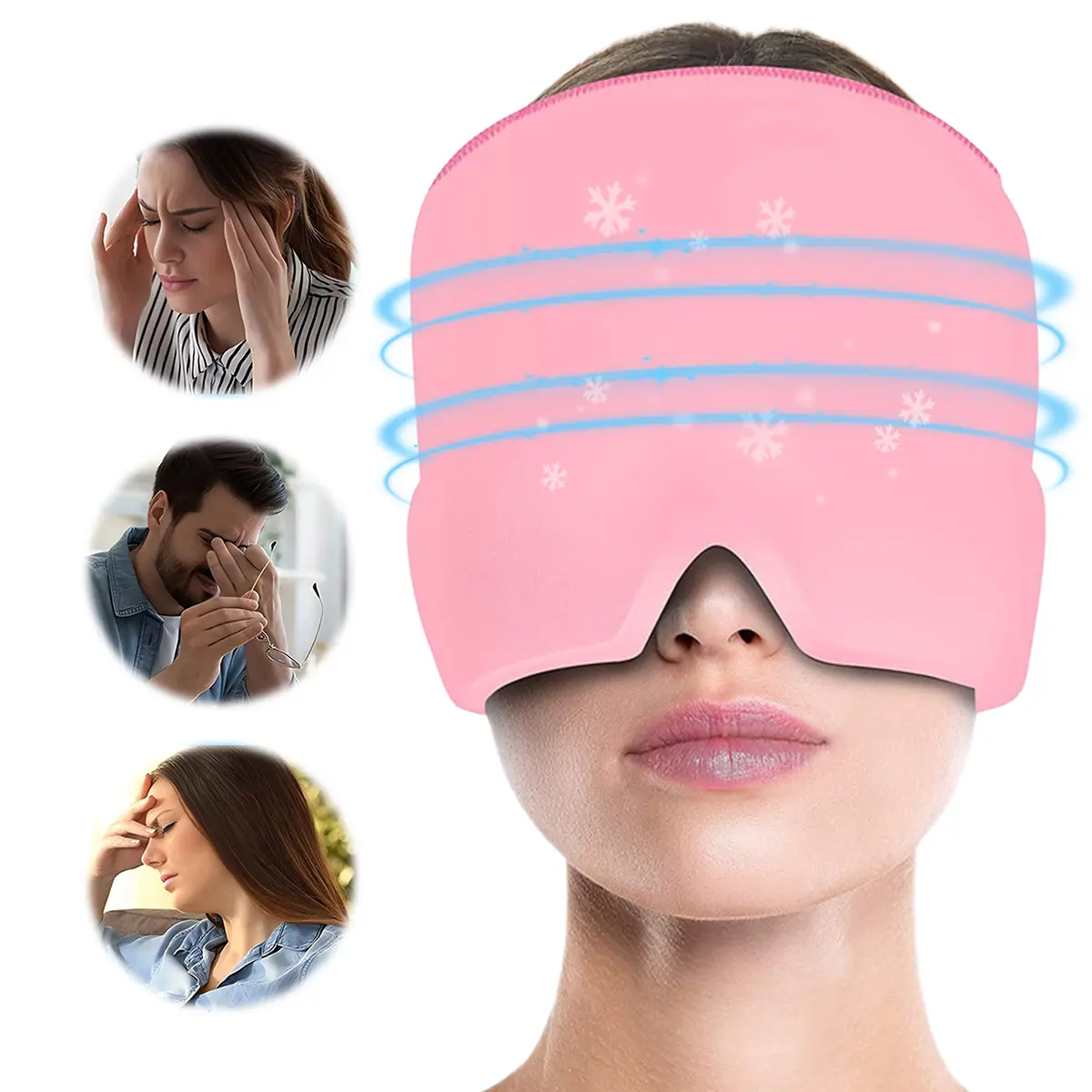 Migraine Relief Cap Ice Head Wrap and Hat, Cold Gel Pack with Face and Eye Mask Compress for Headache Relief