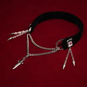 Silver Blade Velvet Choker - Wide Black Velvet Band with Bold Silver Accents & Adjustable Chain for Versatile Style