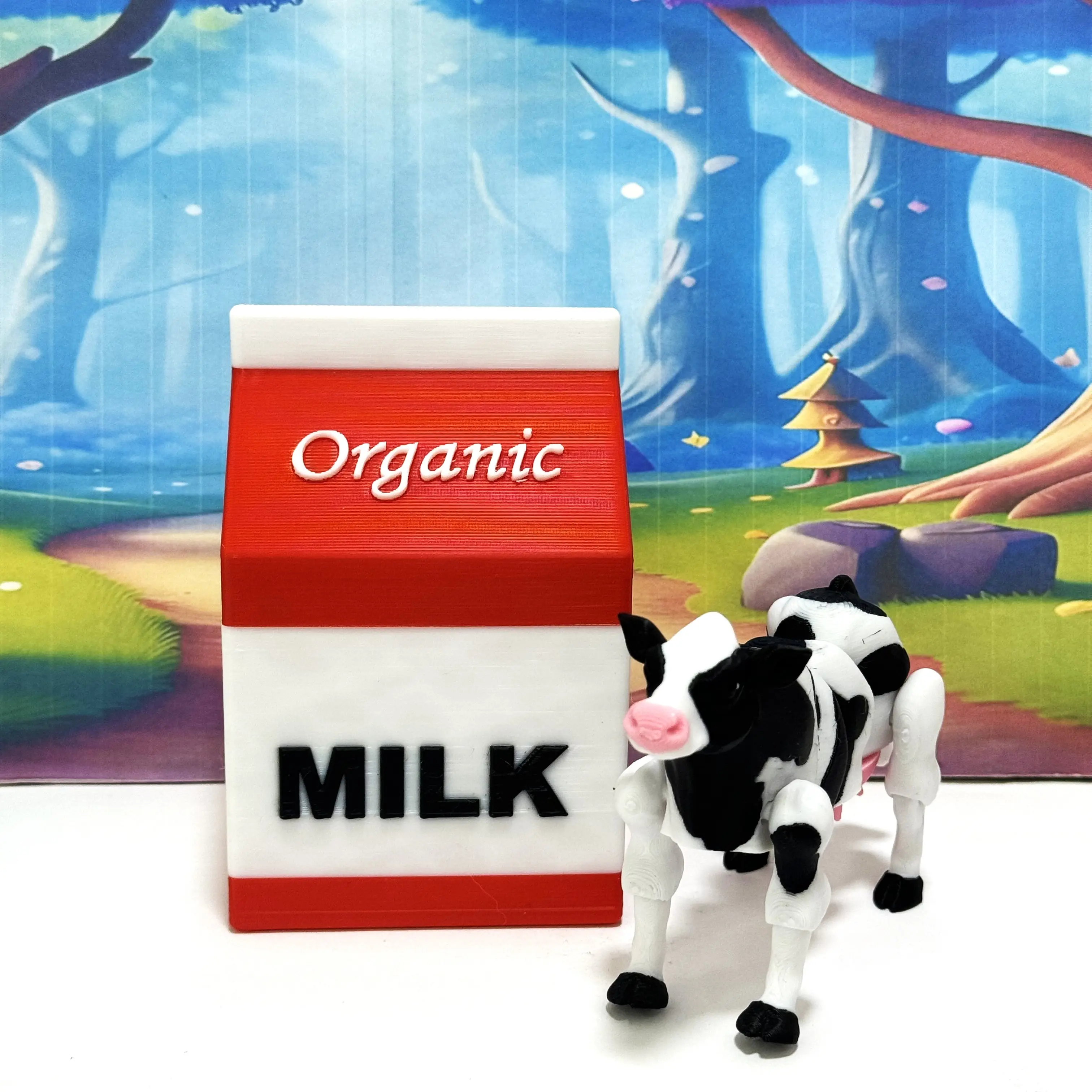 6-Inch 3D Printed Articulated Dairy Cow Figurine with Milk Carton - Decorative Stress Relief Toy, Farmhouse Decor, Figurines & Miniatures