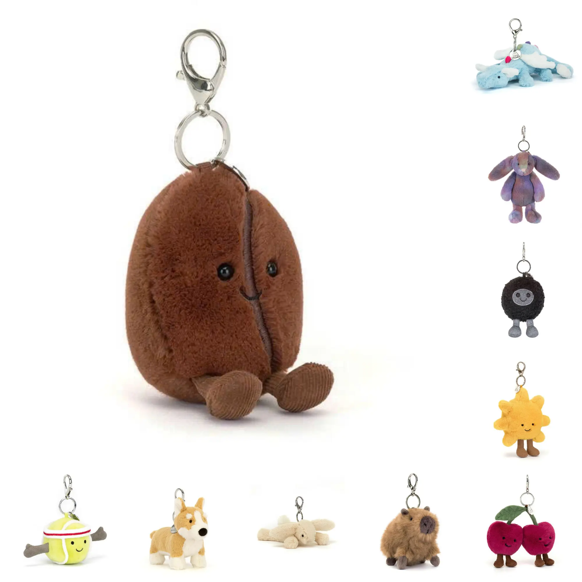 Jellycat Cute Plush Coffee Bean Keychain Plush Bag Charm - Ultra Soft Cuddly Stuffed Animal, Adorable Serpent Teddy for Kids & Babies, Unique Birthday & Christmas Gift, Cozy Nursery Decor & Collectible Plush