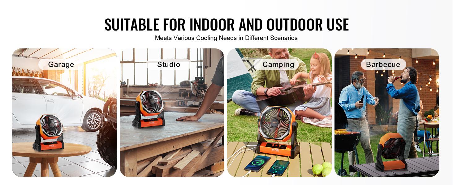 VEVOR Portable Fan Rechargeable 13 inch, TikTokShopBlackFriday, Battery Powered Fan with LED Lantern, 4 Speeds Adjustable & 45°/90°Automatic Swivel & Timer , USB Battery Operated Fans for Travel Bedroom Home Camping Office