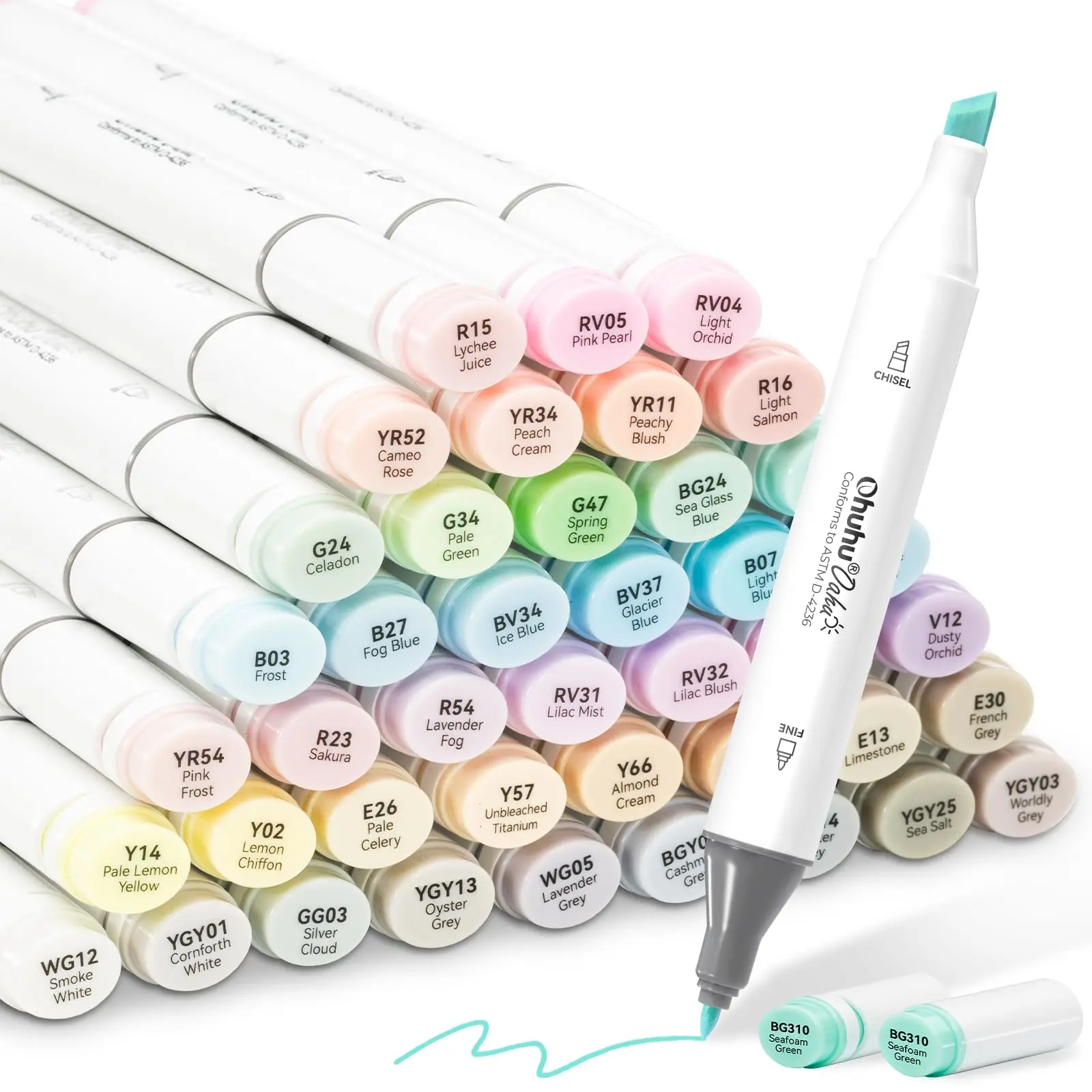 Ohuhu Alcohol Markers: Chisel and Fine Dual Tips - 48 Pastel Colors - AP Certified Refillable Art Marker, Dual Tips Alcohol-based for Artists Beginners Adults Drawing Illustration Sketching - Refillable - Oahu Series of Ohuhu