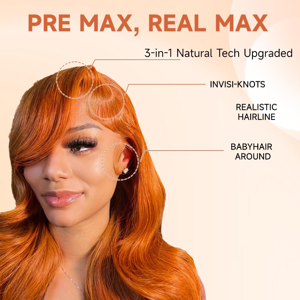 Ginger orange 13x6 Lace Front Wigs human hair Pre Plucked Ginger wigs Human hair 200% Density Body Wave Wigs Humaun hair Colored Free styling, dyeing Black Women Bleached Knots