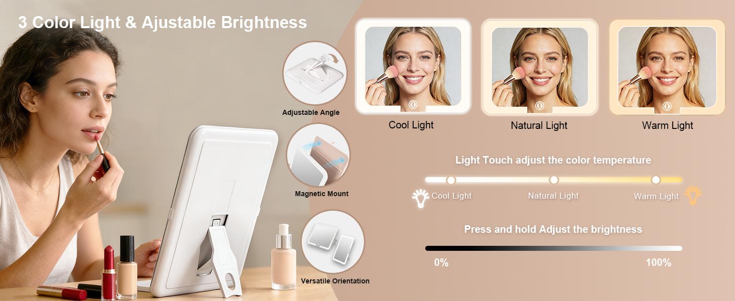 All-in-One Makeup Bag with Magnetic LED Mirror, Portable Travel Makeup Bag, 3 Color Lighting Modes, Rechargeable Makeup Artist Organizer, Moving Vanity Case Cosmetic Organizer for Women & Girls, Adjustable Brightness,  Large Capacity Gift for Her