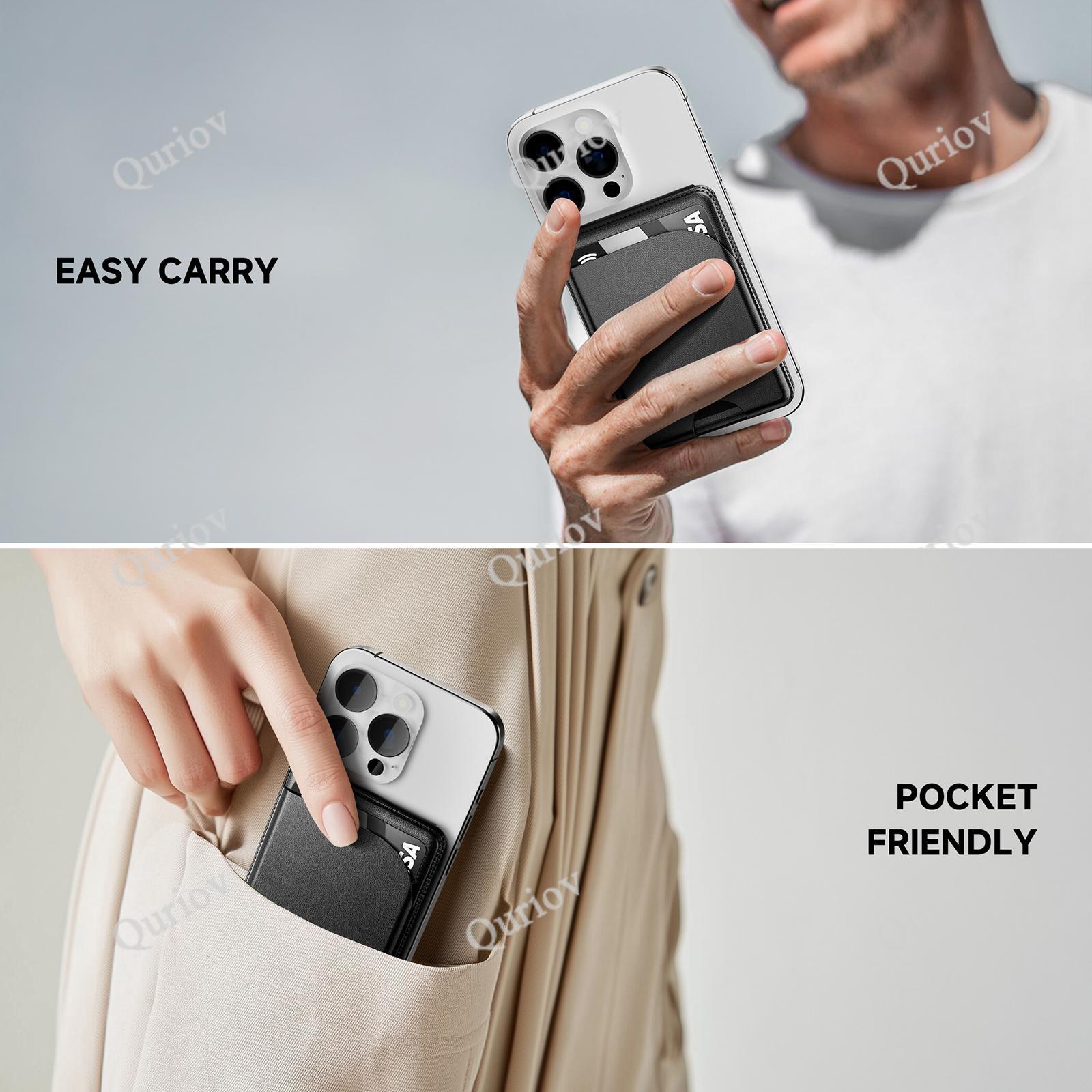 Quriov MagSafe Wallet with Adjustable Stand Compatible with Magnetic Wallet for Phone Leather Magsafe Card Holder for iPhone 16/15/14/13/12 series Only supports products with MagSafe