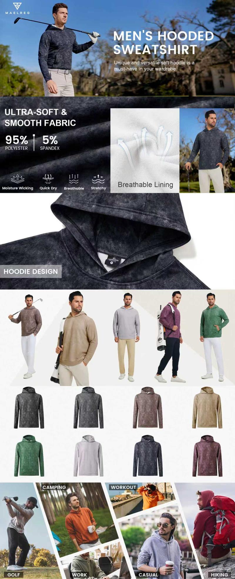 MAELREG Men's Golf Graffiti Hoodie, Lightweight Warm Pullover Soft Printed Outdoor Sweatshirt Performance Menswear Fashion Faded Tops