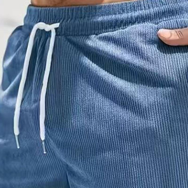 Men's Casual Corduroy Shorts with Drawstring Waistband, Side Pockets, and - Black, Polyester Fiber, Suitable for All-Season Outdoor Activities, Solid Color Regular Fit Summer Daily Commuting Versatile Simple Design