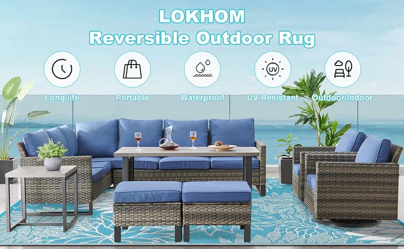 LOKHOM Outdoor Reversible Camping Area Rug 9x12 Plastic Straw RV Mat Recyclable Materials Large for Camping RV Balcony Backyard Picnic Mat Beach Patio Picnic