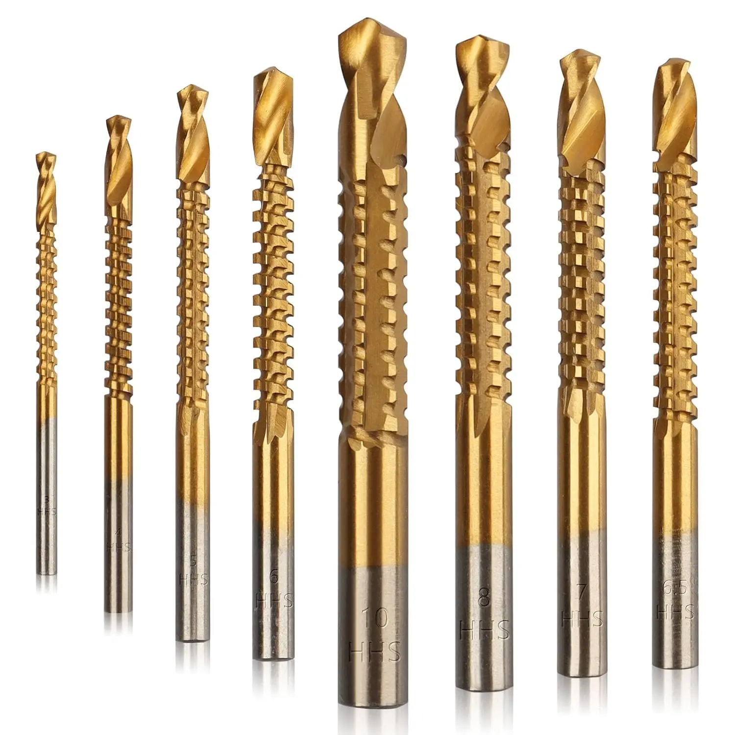 GJANSH 8 Pack Titanium GJANSH Coated HSS Twist Drill Bits, 3-10mm Serrated Side Cutting Drill Bit Woodworking Tools for Plastic Metal Wood Hole,fathersdaygift