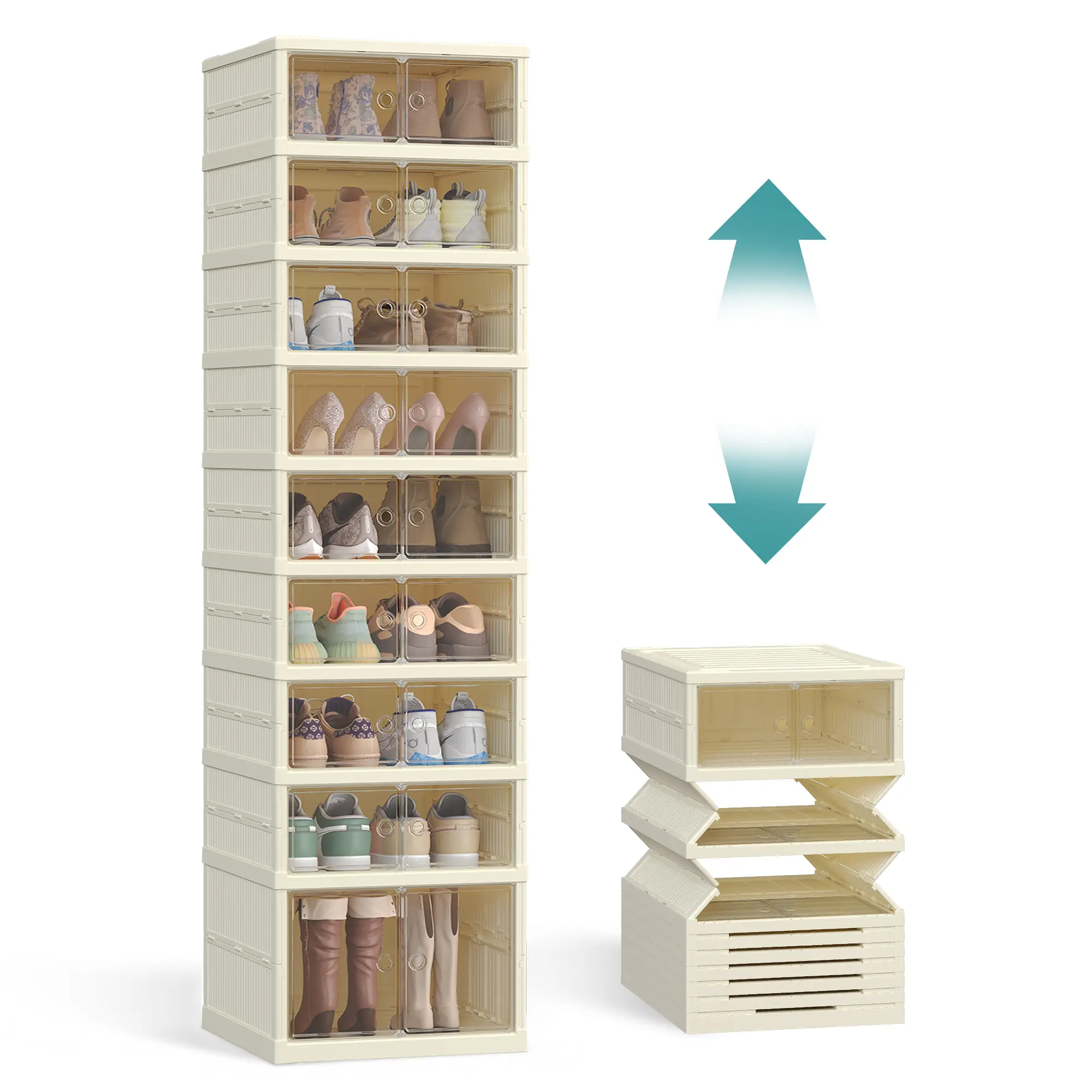 SONGMICS Foldable Shoe Organizer - Closet Organizer System with Magnetic Door, Stackable Durable Storage Cabinet, Plastic Bins for Entryway, Storage Organizer,dorm room inspo,college dorm essentials,dorm haul