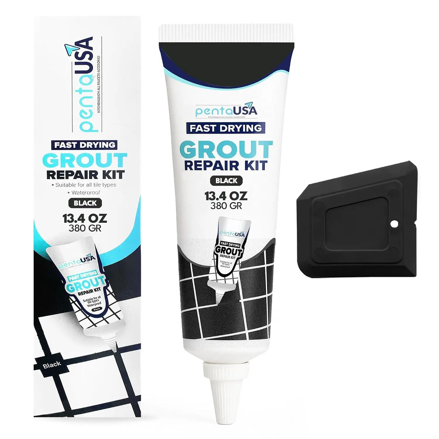Black 13.4 oz Tile Grout Repair Kit - 380 Gr,Fast Drying Restore and Renew Grout Line