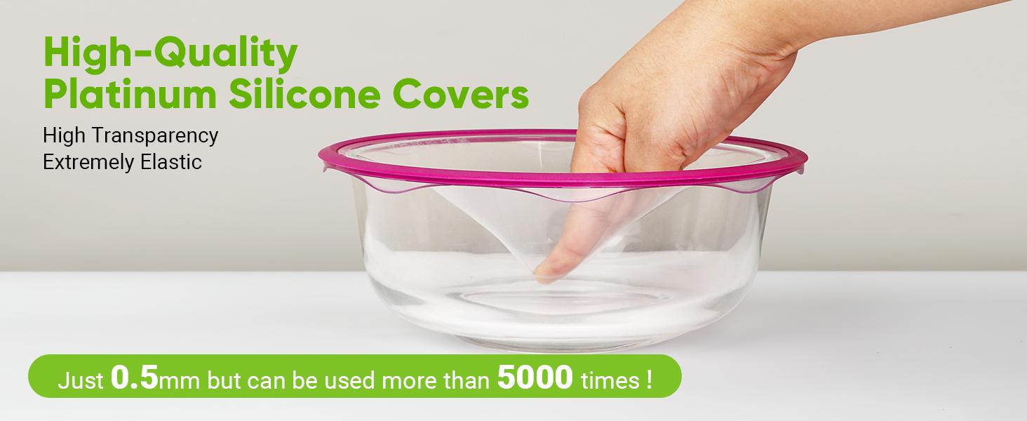 CuLiDing Silicone Stretch Bowl Lids - Reusable Stretch Silicone Lids for Food Storage, for Round and Rectangular Containers, 4.6-7.8 Inch Salad Kitchen Utensils