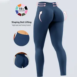 Seamless Compression Tummy Control Glute Leggings for Women Mid Rise Yoga Pants Scrunch Butt Lifting Workout Leggings for Gym High Stretch Fabric