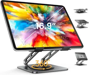 Adjustable Tablet Stand, 360 Rotating iPad Stand with Heavy-Duty Base, Tablet Holder Compatible with 4.0-16.9" Device, 2025 iPad Pro Air Mini, Kindle, Surface Tablet, Portable Monitors - Black