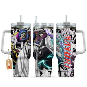 [Sip40 Otaku] Mayuri Kurotsuchi Bleach Anime 40oz Stainless Steel Tumbler With Handle, Soul Reaper Captain Cup, Manga Travel Mug, Gift for Otaku