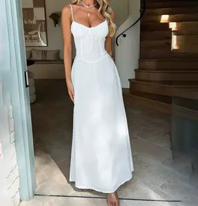 New Elegant Solid Color Mid-Length A-Line Dress with Laces