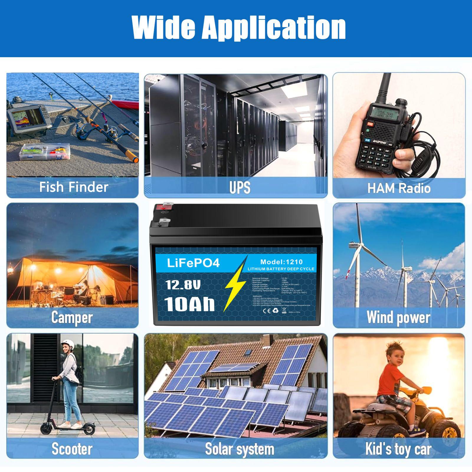 12V 10Ah Lithium LiFePO4 Deep Cycle Battery, 3000+ Cycles Rechargeable Battery for Solar and Wind Power, Fish Finder, Lighting, Power Wheel, Ride-on Toy, UPS, Scooter and More, Built-in 10A BMS