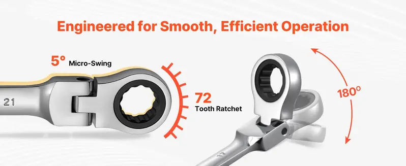 【Summerfinds】VEVOR 12pcs【8mm to 19mm】Flex-Head Ratcheting Wrench Set - SAE Cr-V Steel Multifunctional Adjustable Ratchet Wrench Set, Roll-Up Pouch, Mechanic Tools for Automotive Users, Built for Long-Lasting Daily Use Silver Hand Tools