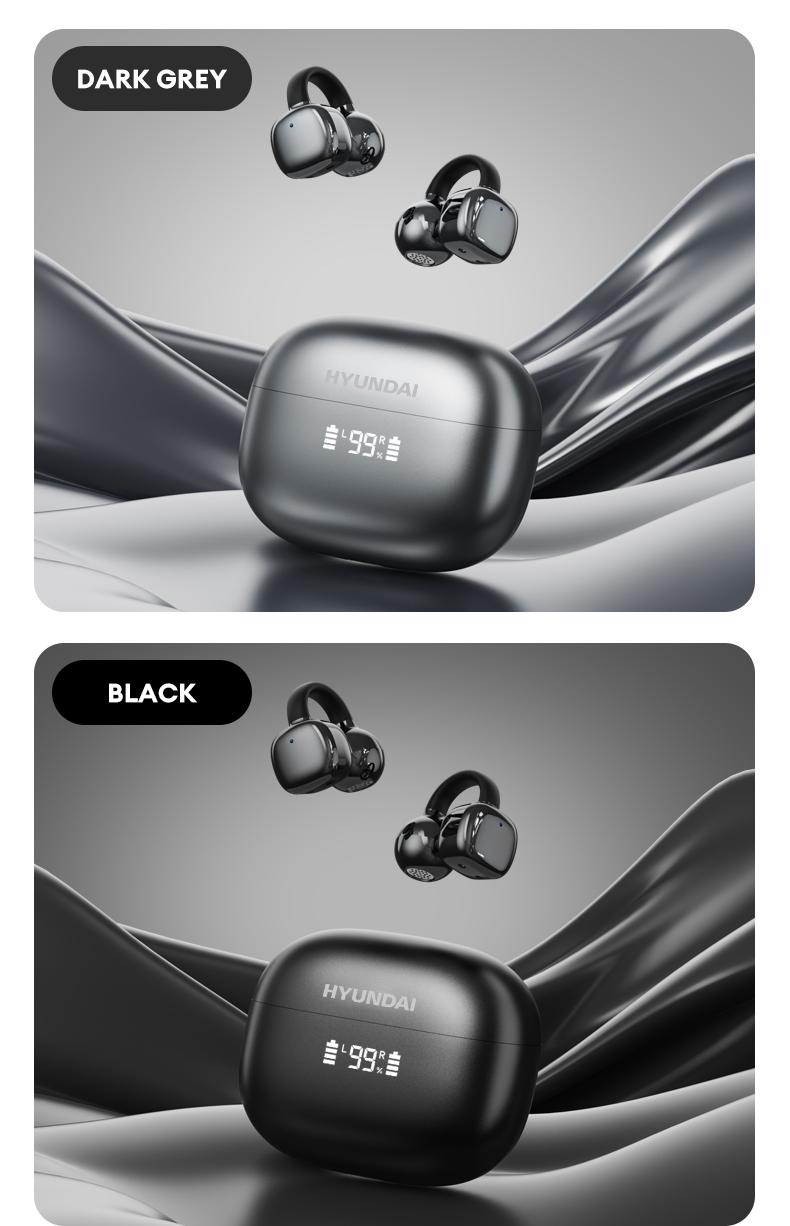 HYUNDAI Clipbuds 7 Clip-on Design Wireless Headphones, Powerful Sound Effects for Music, Dustproof & Waterproof Sports Earbuds for Running, Workout, Audio