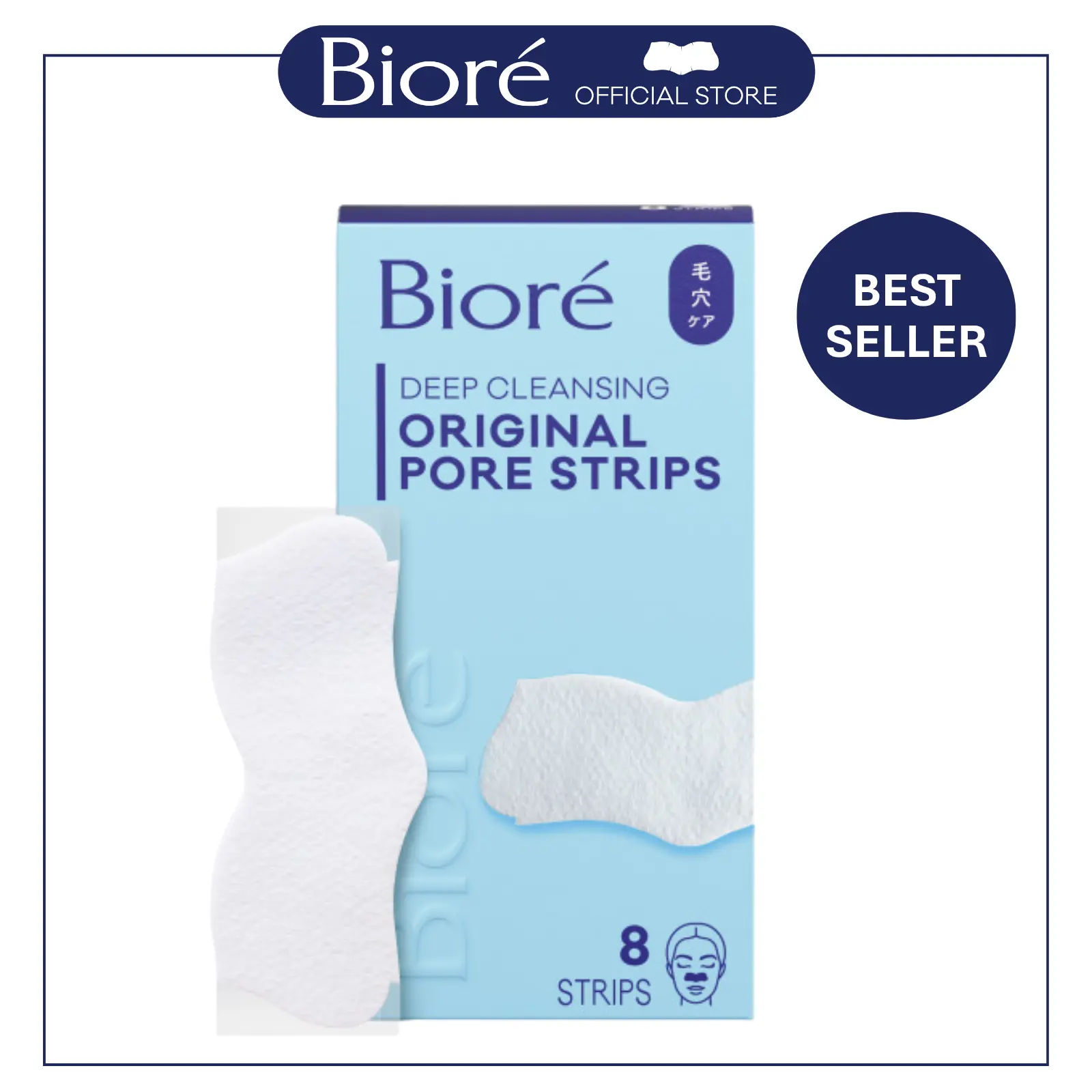 Bioré Skincare Original Deep Cleansing Pore Strips, Blackhead Removal Nose Strips, Instant Pore Unclogging, Oil-Free, Non-Comedogenic, 8-Count Pack